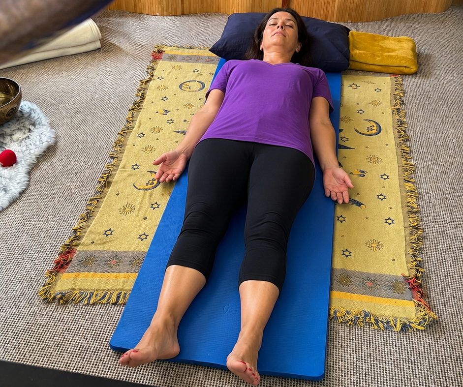 Woman relaxing during a sound therapy session in Exeter
